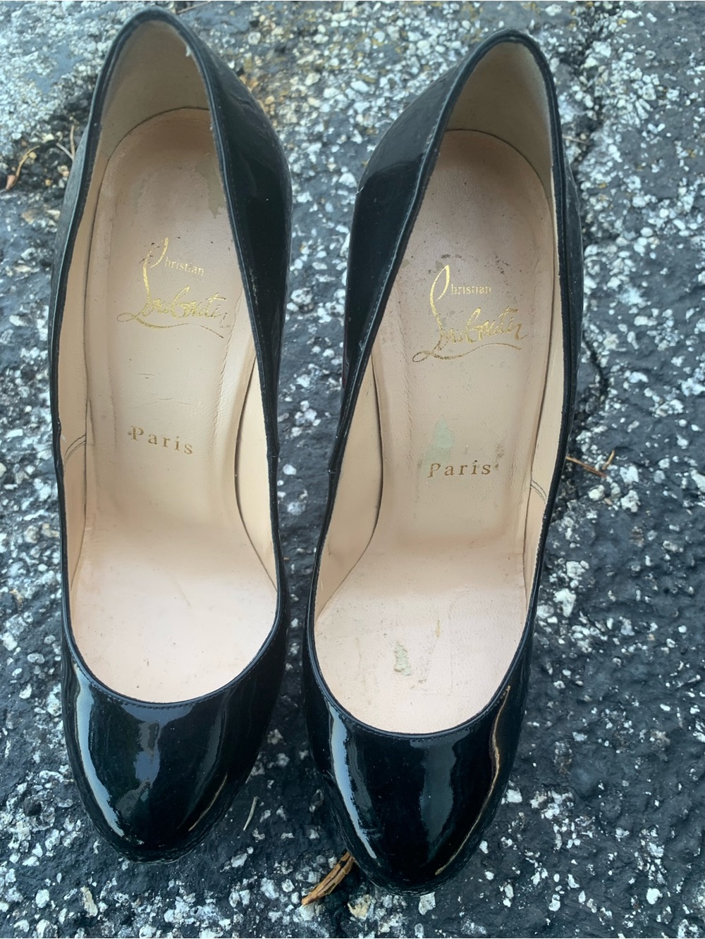 Christian Louboutin Black Patent Leather Round-Toe Pumps